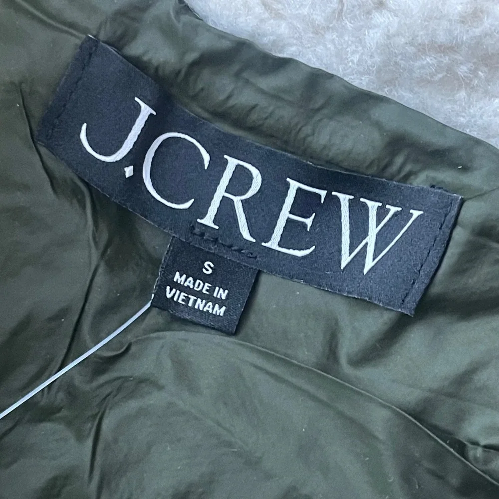 J.CREW Colorblock Puffer Vest with PrimaLoft Small Olive Green‎ Khaki NEW Sherpa